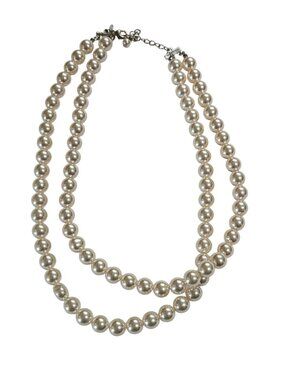Vtg Roman RMN 2 Strand Plastic Faux Pearl Beaded Necklace 17 inches 18 inches